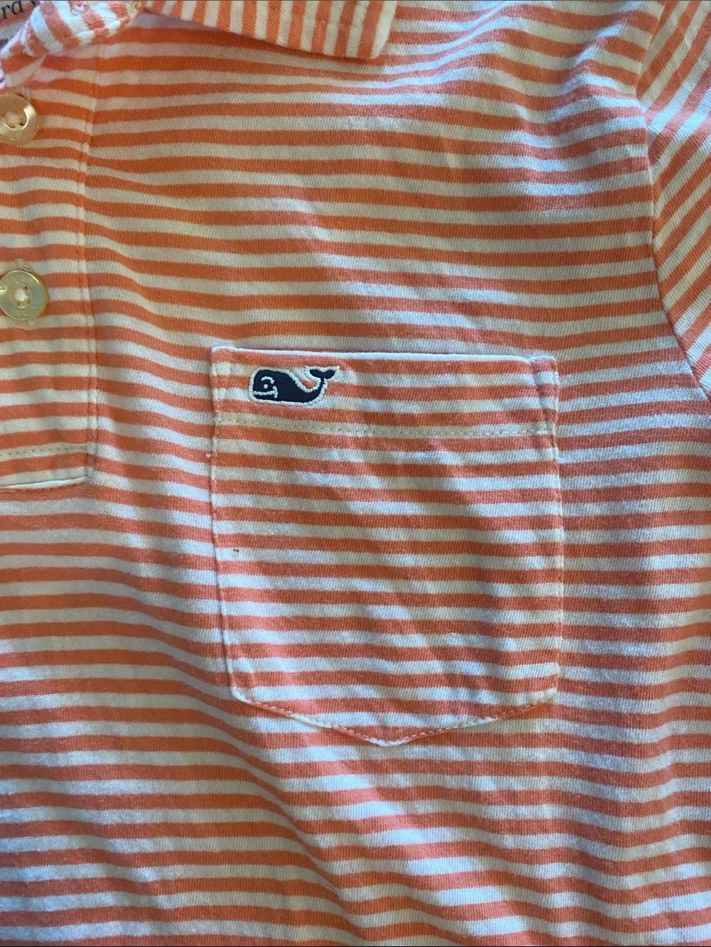 Vineyard Vines Peach  and White Striped Polo
